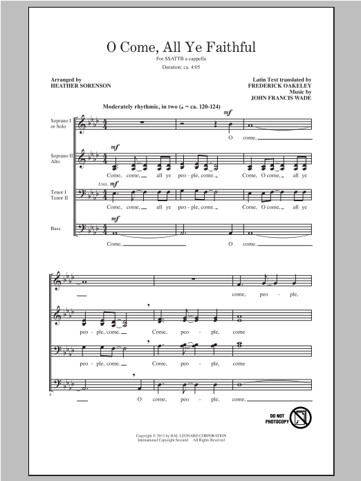 Download John Francis Wade O Come, All Ye Faithful (arr. Heather Sorenson) Sheet Music and learn how to play SATB PDF digital score in minutes