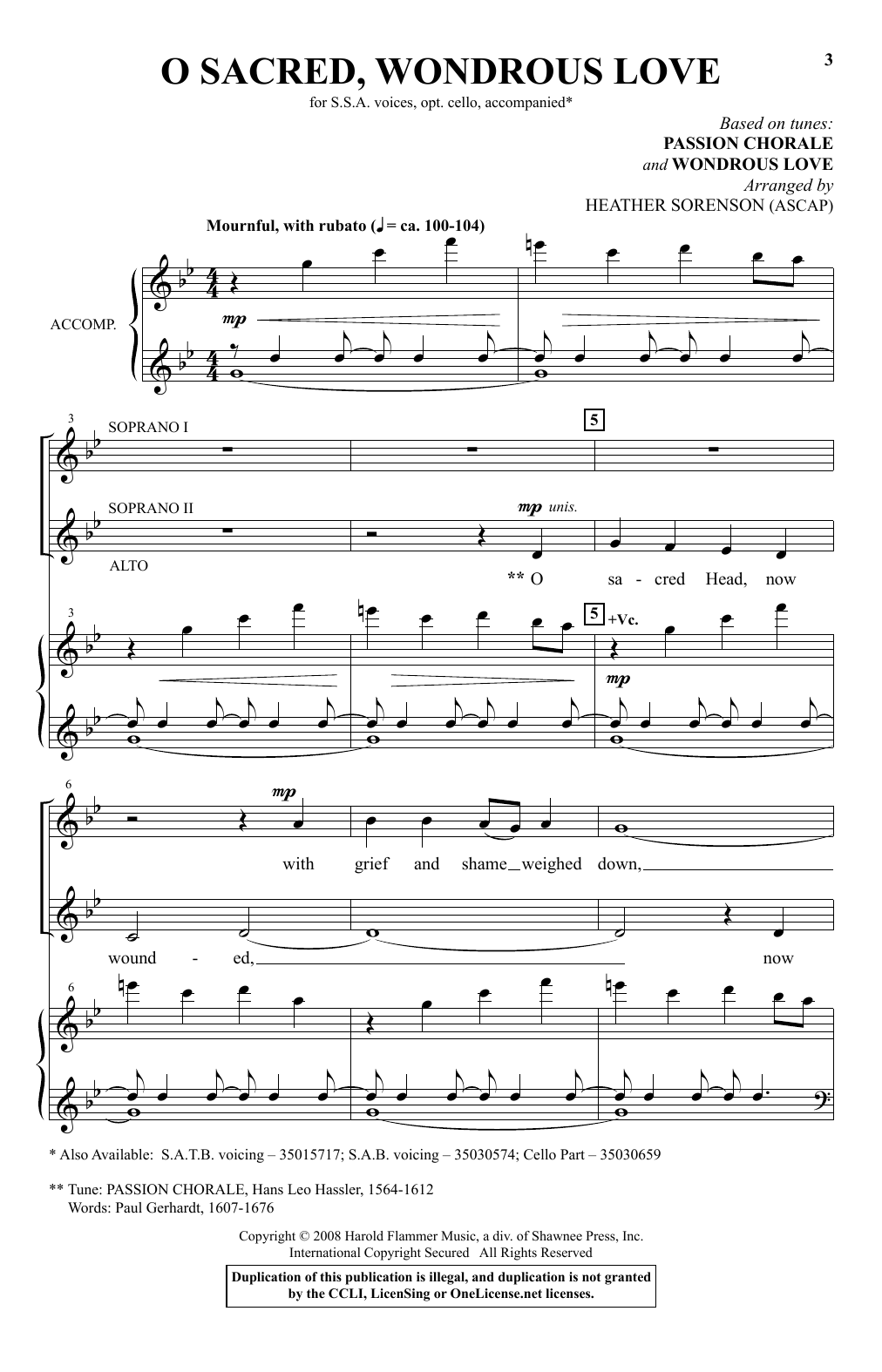 Download Heather Sorenson O Sacred, Wondrous Love Sheet Music and learn how to play SAB PDF digital score in minutes