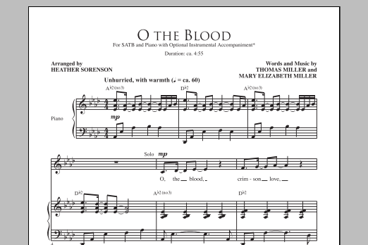 Download Heather Sorenson O The Blood Sheet Music and learn how to play SATB PDF digital score in minutes