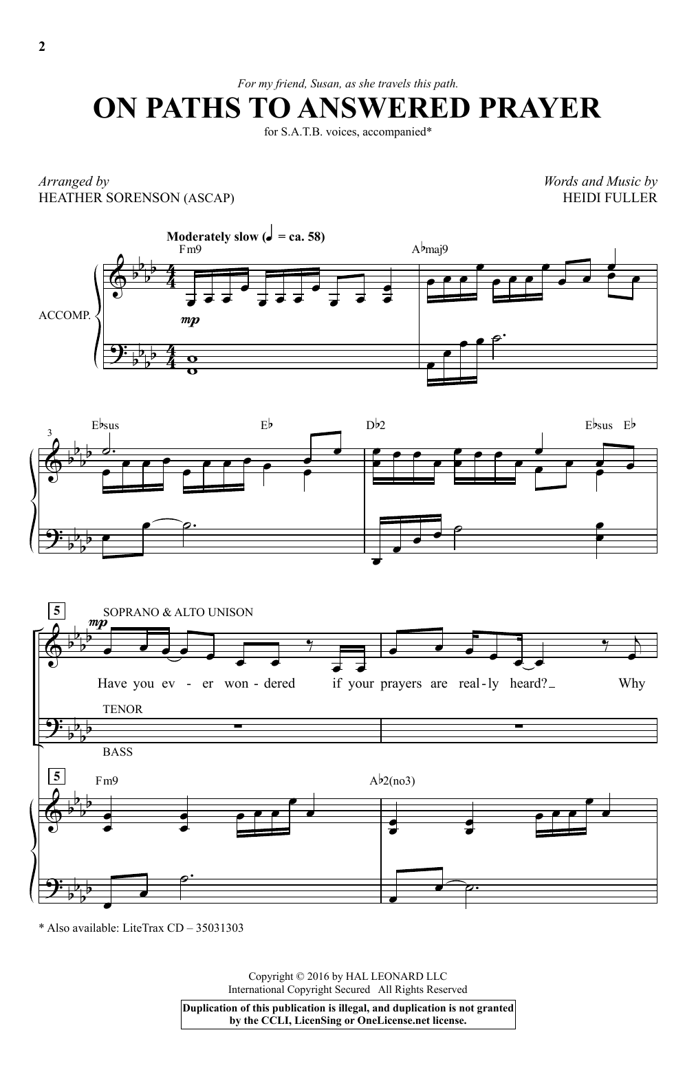 Download Heidi Fuller On Paths To Answered Prayer (arr. Heather Sorenson) Sheet Music and learn how to play SATB PDF digital score in minutes