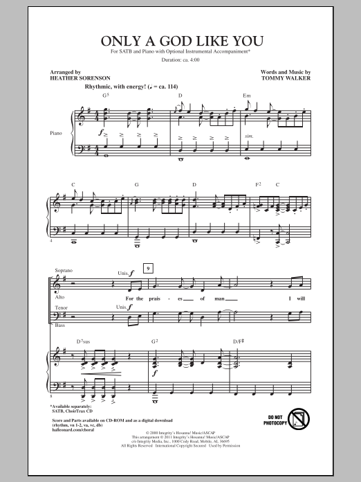 Download Heather Sorenson Only A God Like You Sheet Music and learn how to play SATB PDF digital score in minutes
