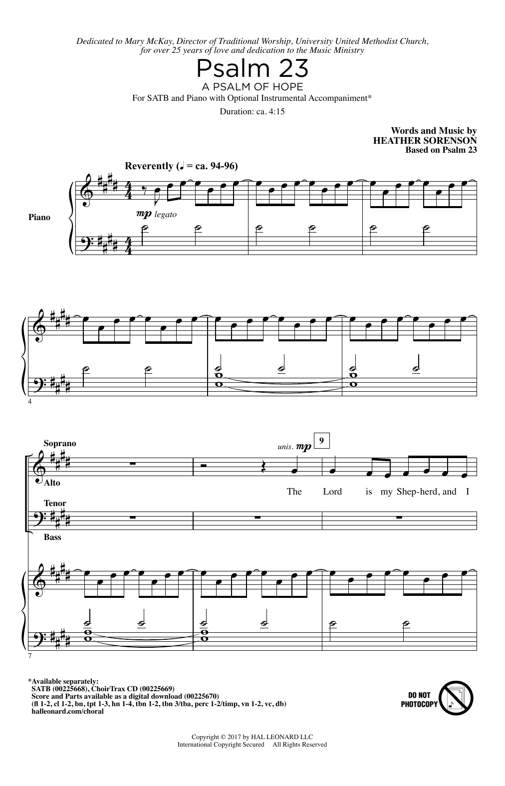 Download Heather Sorenson Psalm 23 (A Psalm Of Hope) Sheet Music and learn how to play SATB PDF digital score in minutes