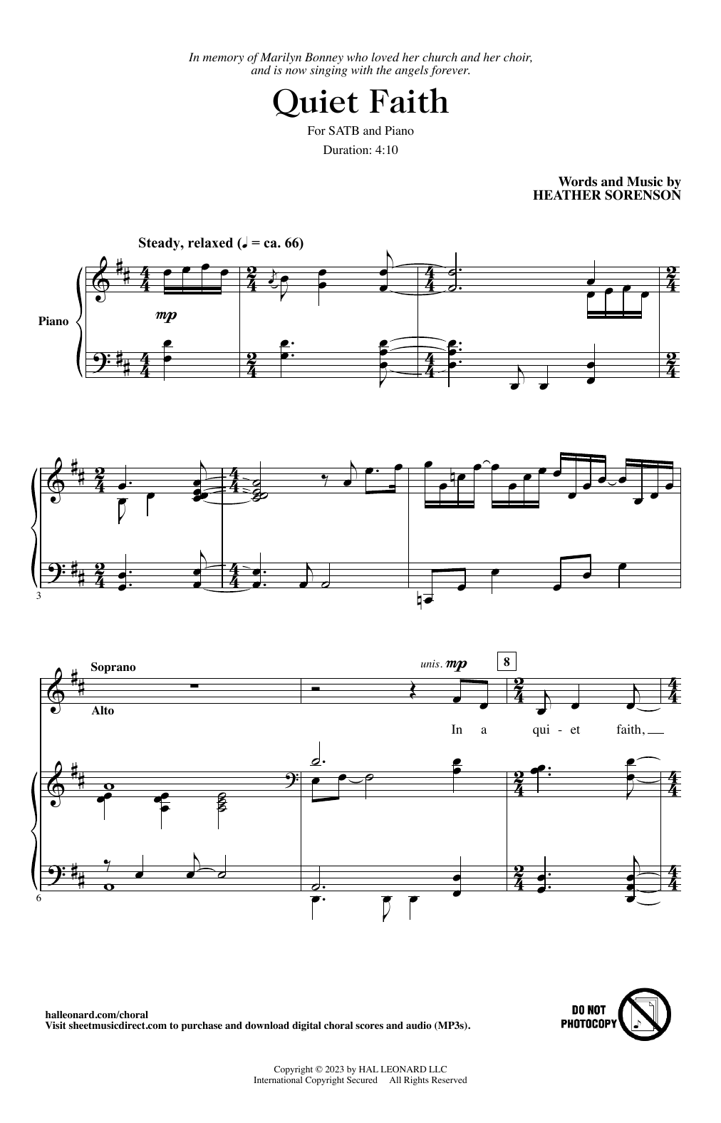 Download Heather Sorenson Quiet Faith Sheet Music and learn how to play SATB Choir PDF digital score in minutes