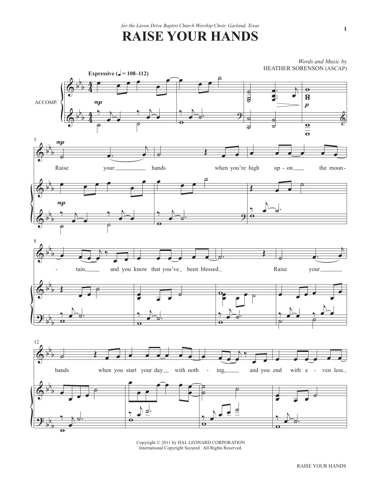 Download Heather Sorenson Raise Your Hands (from My Alleluia: Vocal Solos for Worship) Sheet Music and learn how to play Piano & Vocal PDF digital score in minutes