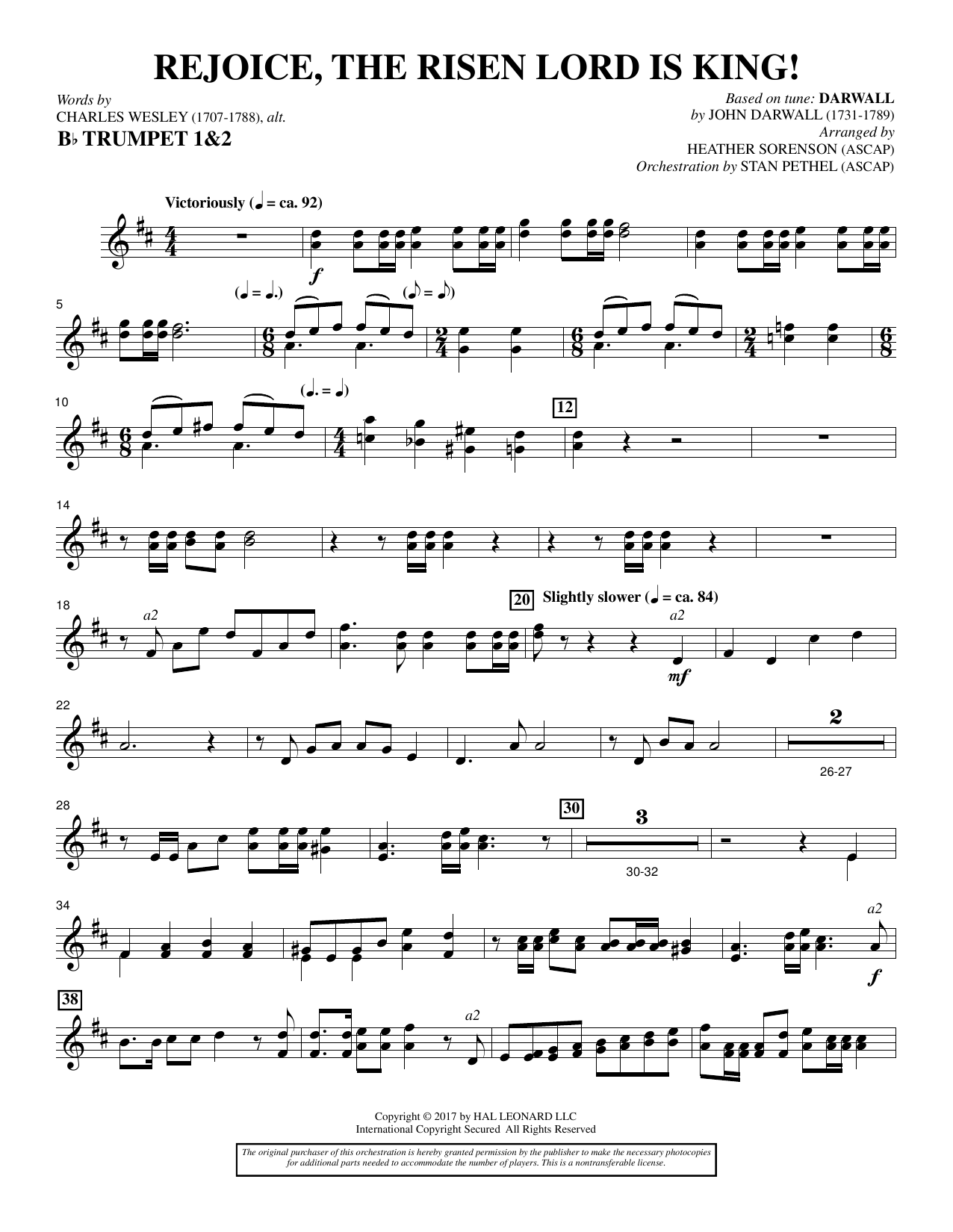 Download Heather Sorenson Rejoice, the Risen Lord Is King! - Bb Trumpet 1,2 Sheet Music and learn how to play Choir Instrumental Pak PDF digital score in minutes