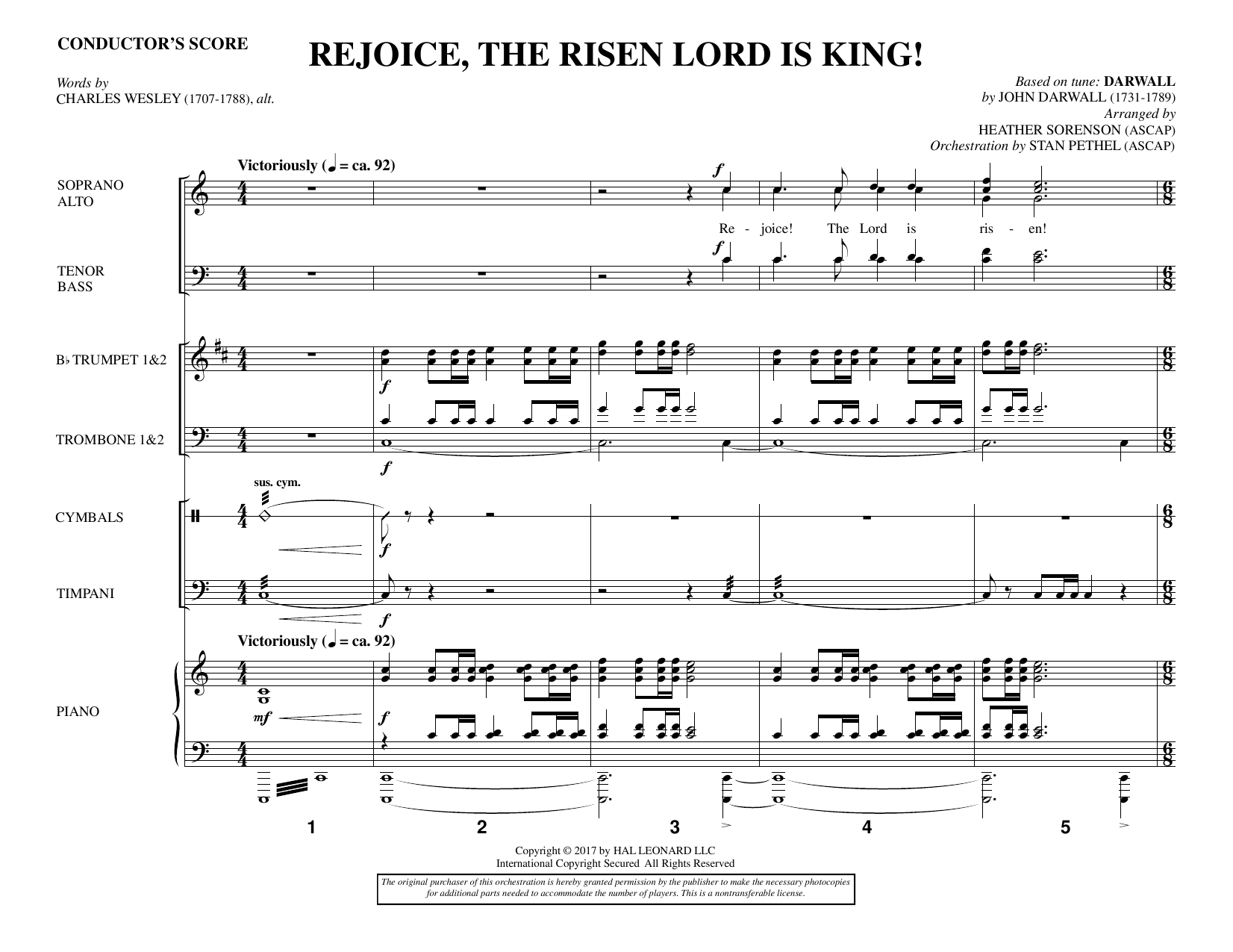 Download Heather Sorenson Rejoice, the Risen Lord Is King! - Full Score Sheet Music and learn how to play Choir Instrumental Pak PDF digital score in minutes