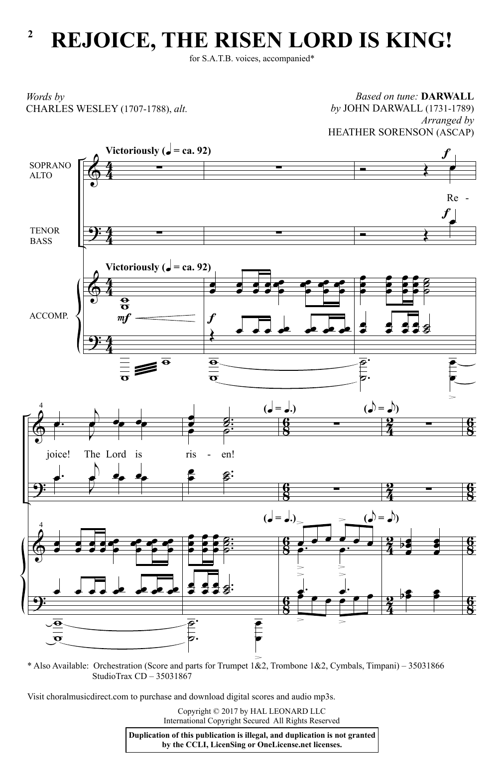 Download Heather Sorenson Rejoice, The Risen Lord Is King! Sheet Music and learn how to play SATB PDF digital score in minutes