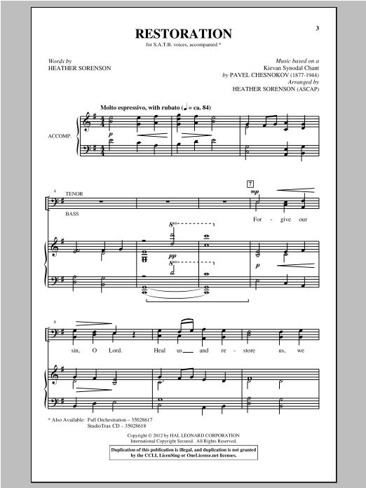 Download Heather Sorenson Restoration Sheet Music and learn how to play SATB PDF digital score in minutes