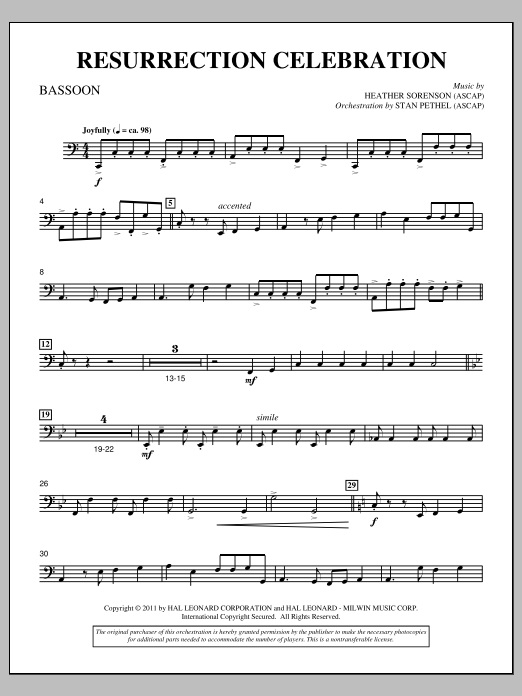 Download Heather Sorenson Resurrection Celebration - Bassoon Sheet Music and learn how to play Choir Instrumental Pak PDF digital score in minutes