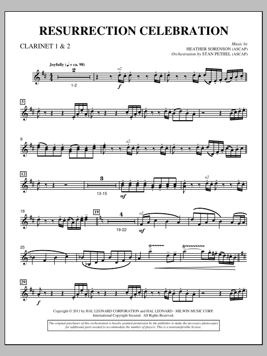 Download Heather Sorenson Resurrection Celebration - Bb Clarinet 1,2 Sheet Music and learn how to play Choir Instrumental Pak PDF digital score in minutes