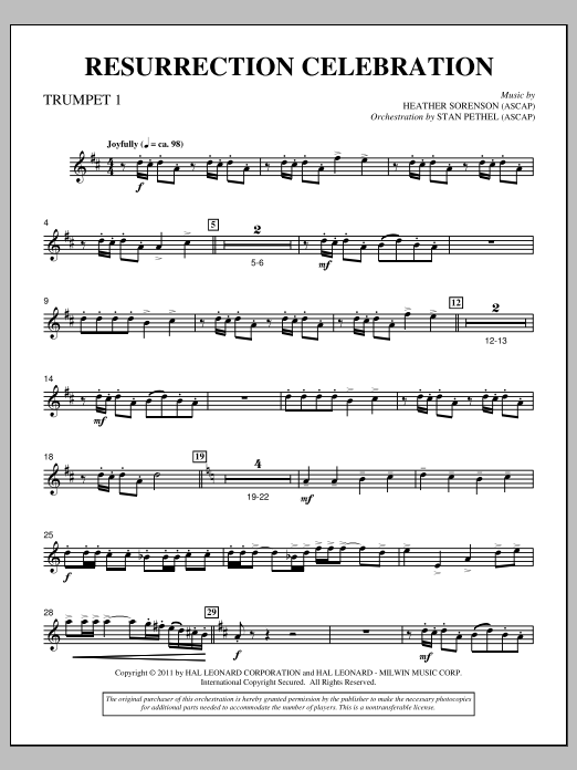 Download Heather Sorenson Resurrection Celebration - Bb Trumpet 1 Sheet Music and learn how to play Choir Instrumental Pak PDF digital score in minutes