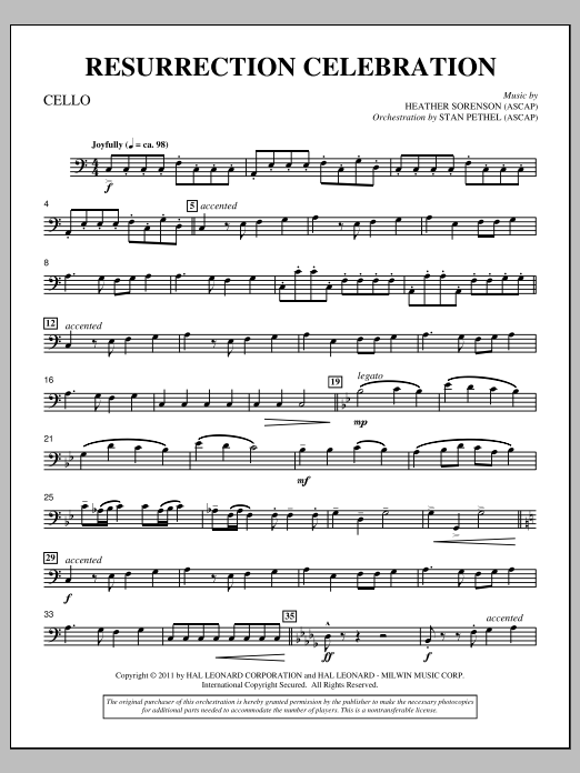 Download Heather Sorenson Resurrection Celebration - Cello Sheet Music and learn how to play Choir Instrumental Pak PDF digital score in minutes