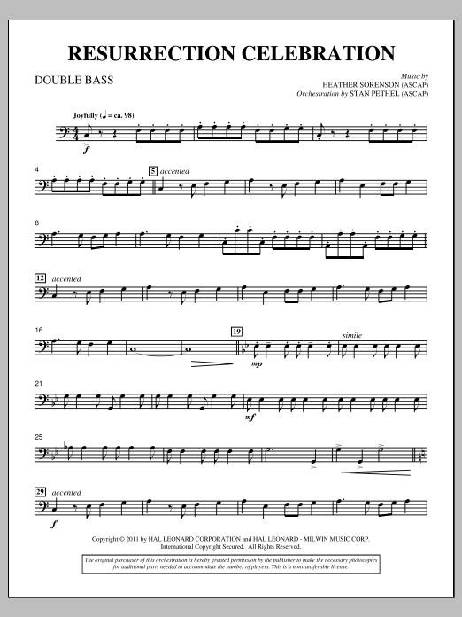 Download Heather Sorenson Resurrection Celebration - Double Bass Sheet Music and learn how to play Choir Instrumental Pak PDF digital score in minutes