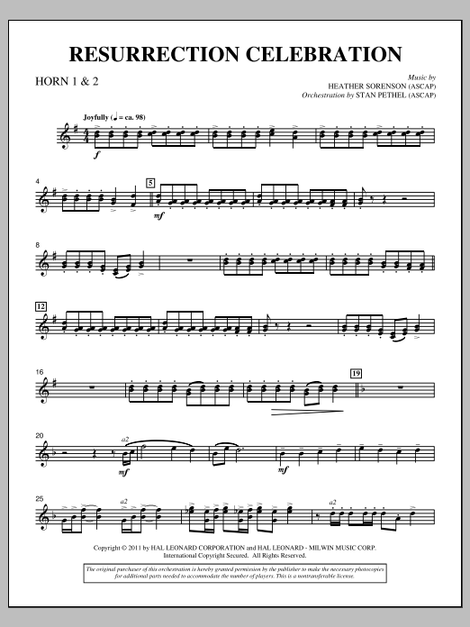 Download Heather Sorenson Resurrection Celebration - F Horn 1,2 Sheet Music and learn how to play Choir Instrumental Pak PDF digital score in minutes