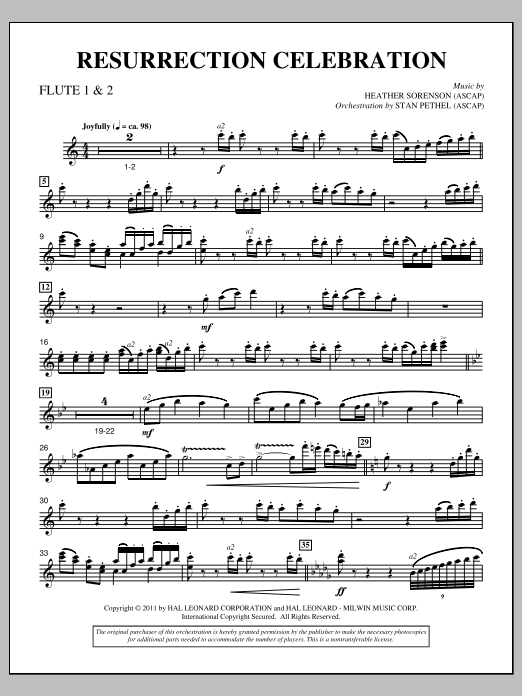 Download Heather Sorenson Resurrection Celebration - Flute 1 & 2 Sheet Music and learn how to play Choir Instrumental Pak PDF digital score in minutes