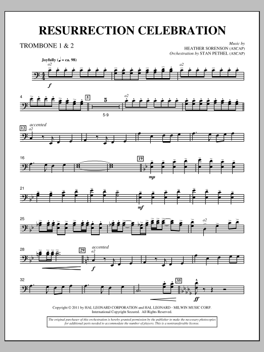 Download Heather Sorenson Resurrection Celebration - Trombone 1 & 2 Sheet Music and learn how to play Choir Instrumental Pak PDF digital score in minutes