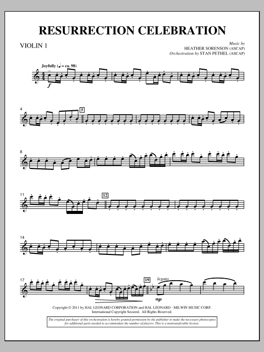 Download Heather Sorenson Resurrection Celebration - Violin 1 Sheet Music and learn how to play Choir Instrumental Pak PDF digital score in minutes