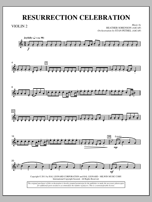 Download Heather Sorenson Resurrection Celebration - Violin 2 Sheet Music and learn how to play Choir Instrumental Pak PDF digital score in minutes