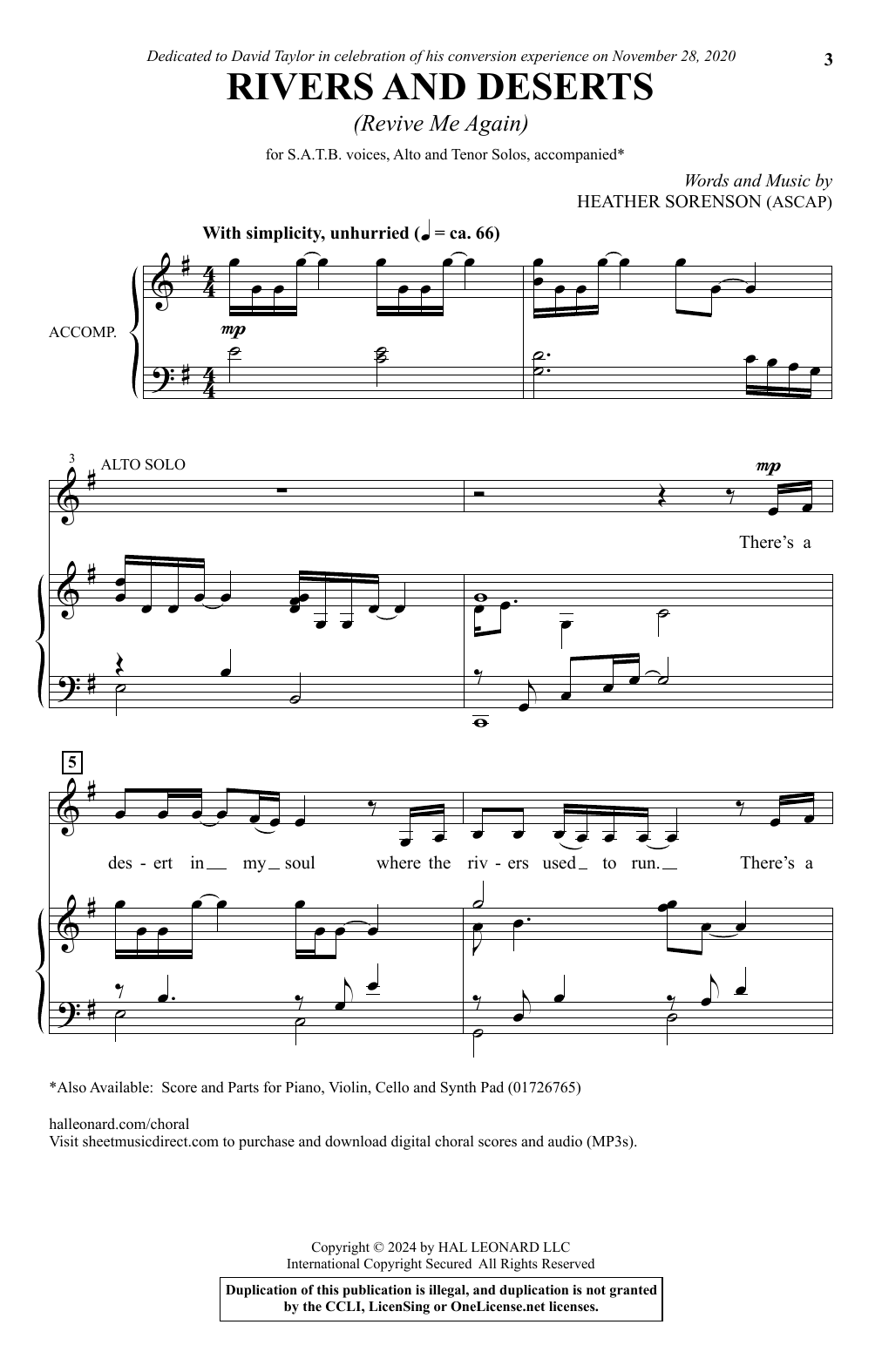 Download Heather Sorenson Rivers and Deserts (Revive Me Again) Sheet Music and learn how to play SATB Choir PDF digital score in minutes