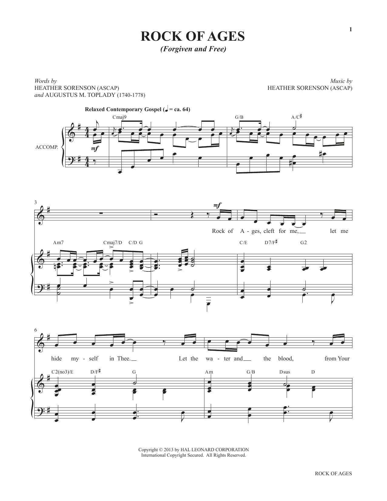 Download Heather Sorenson Rock Of Ages (Forgiven And Free) (from My Alleluia: Vocal Solos for Worship) Sheet Music and learn how to play Piano & Vocal PDF digital score in minutes