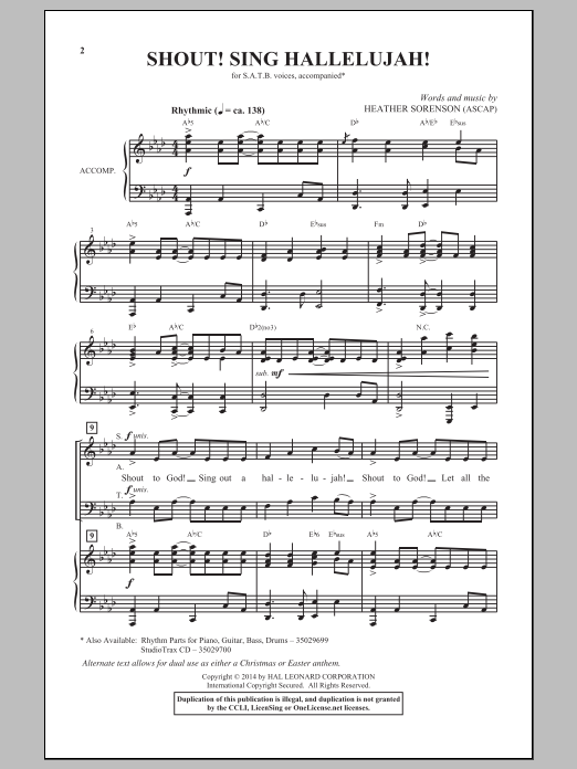 Download Heather Sorenson Shout! Sing Hallelujah Sheet Music and learn how to play SATB PDF digital score in minutes