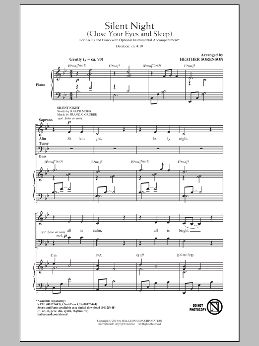 Download Heather Sorenson Silent Night (Close Your Eyes And Sleep) Sheet Music and learn how to play SATB PDF digital score in minutes