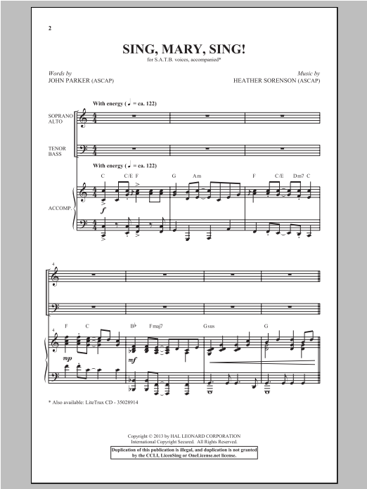 Download John Parker Sing, Mary Sing! (arr. Heather Sorenson) Sheet Music and learn how to play SATB PDF digital score in minutes