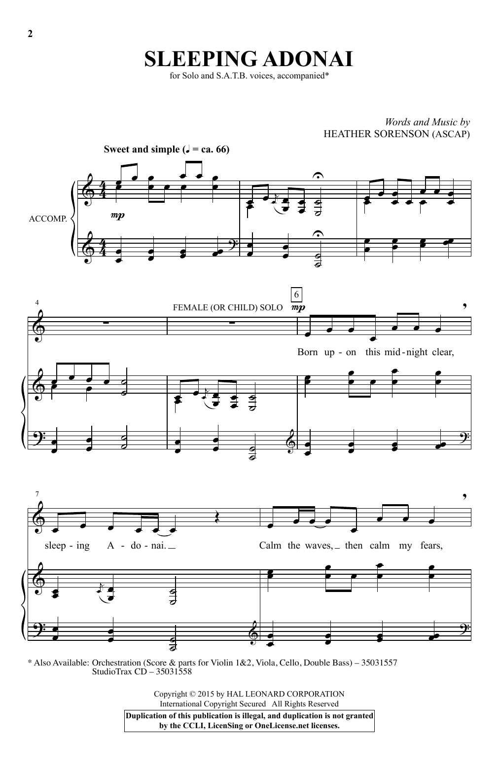 Download Heather Sorenson Sleeping Adonai Sheet Music and learn how to play SATB PDF digital score in minutes