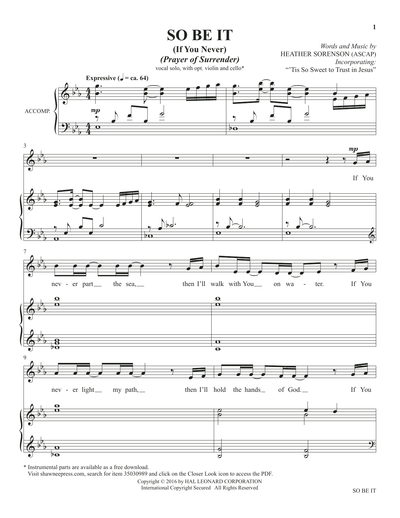 Download Heather Sorenson So Be It (If You Never) (from The Prayer Project) Sheet Music and learn how to play Piano & Vocal PDF digital score in minutes