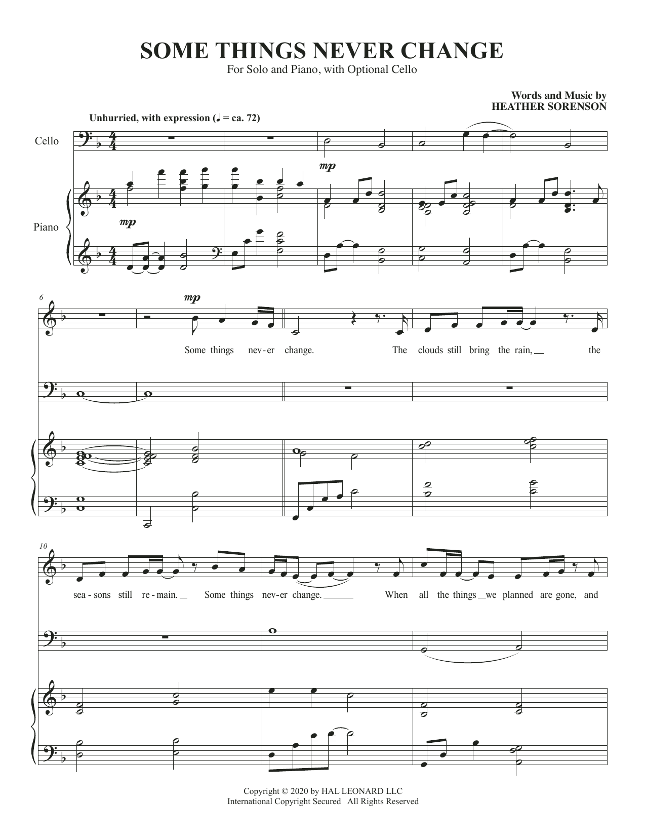 Download Heather Sorenson Some Things Never Change (for High Voice and Cello) Sheet Music and learn how to play Piano & Vocal PDF digital score in minutes