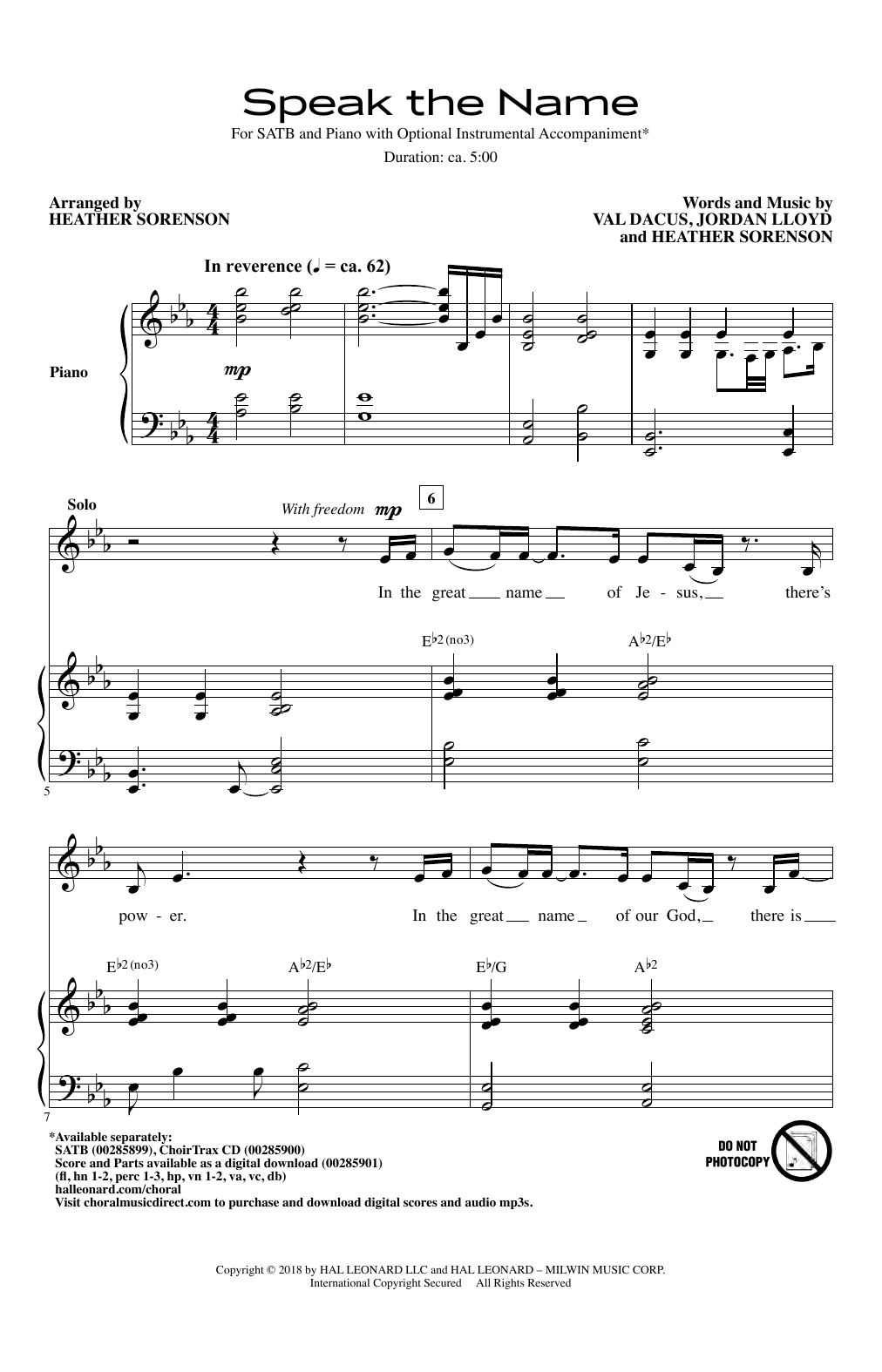 Download Heather Sorenson Speak The Name Sheet Music and learn how to play SATB Choir PDF digital score in minutes