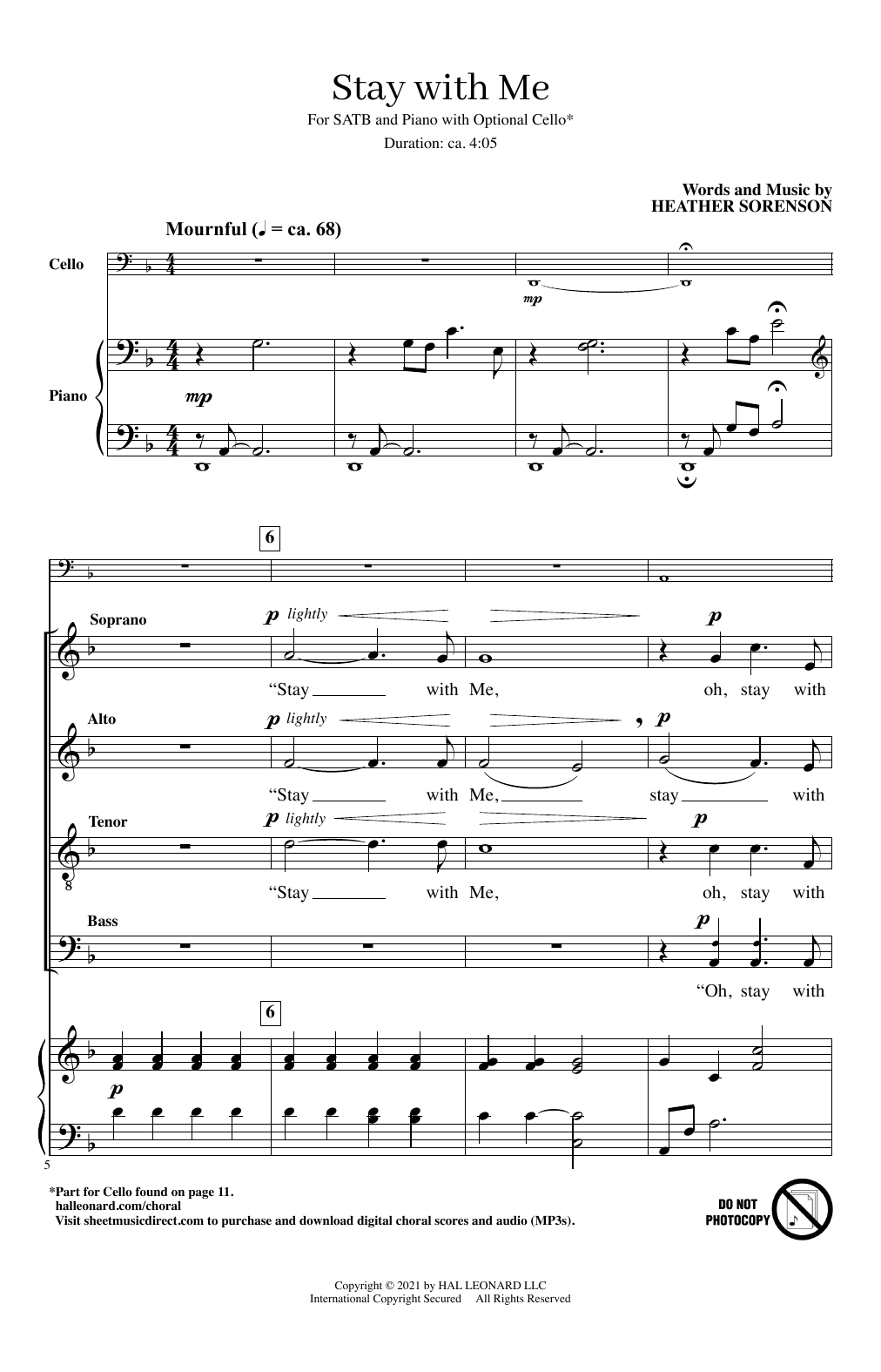 Download Heather Sorenson Stay With Me Sheet Music and learn how to play SATB Choir PDF digital score in minutes