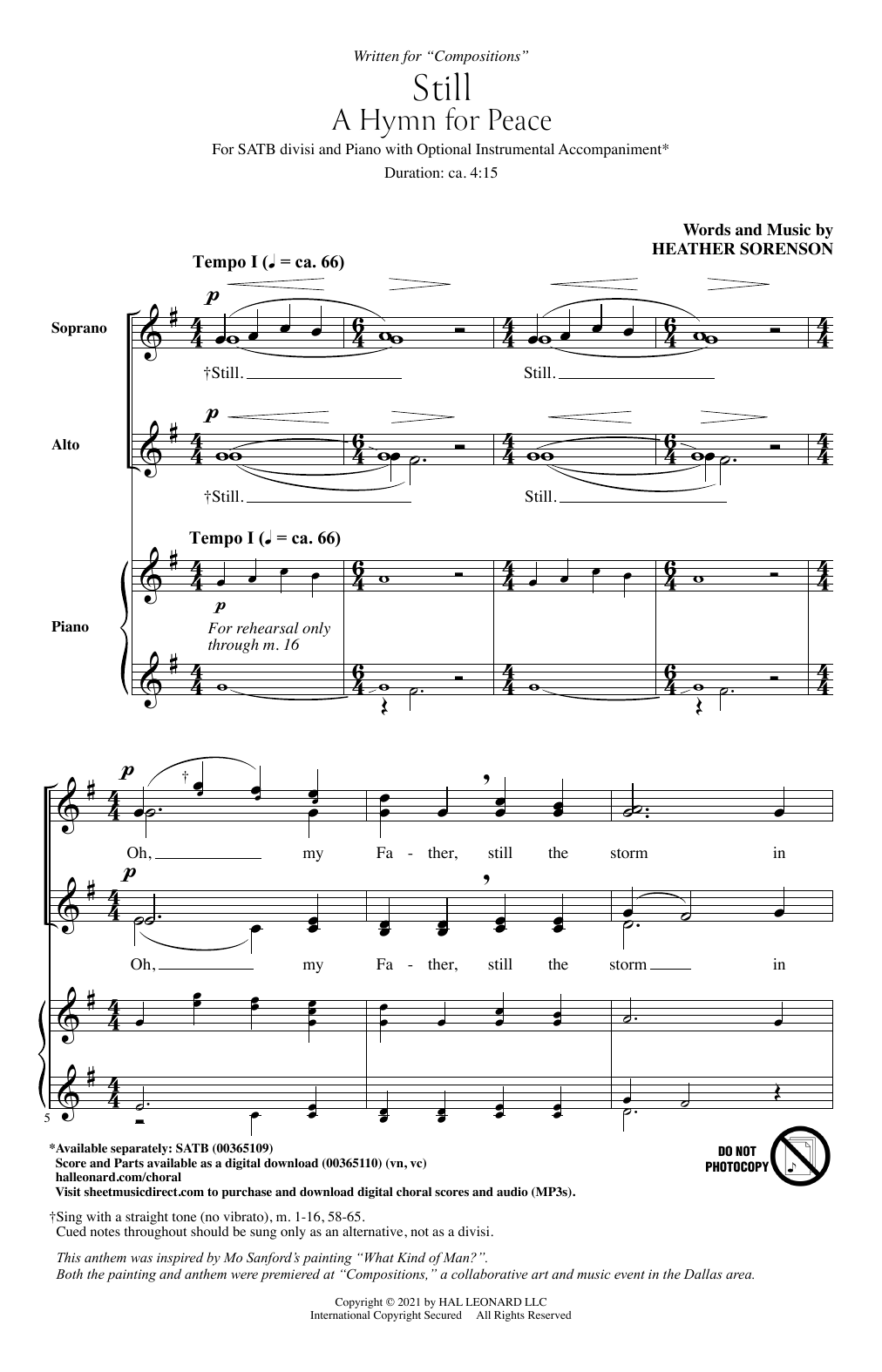 Download Heather Sorenson Still (A Hymn For Peace) Sheet Music and learn how to play SATB Choir PDF digital score in minutes