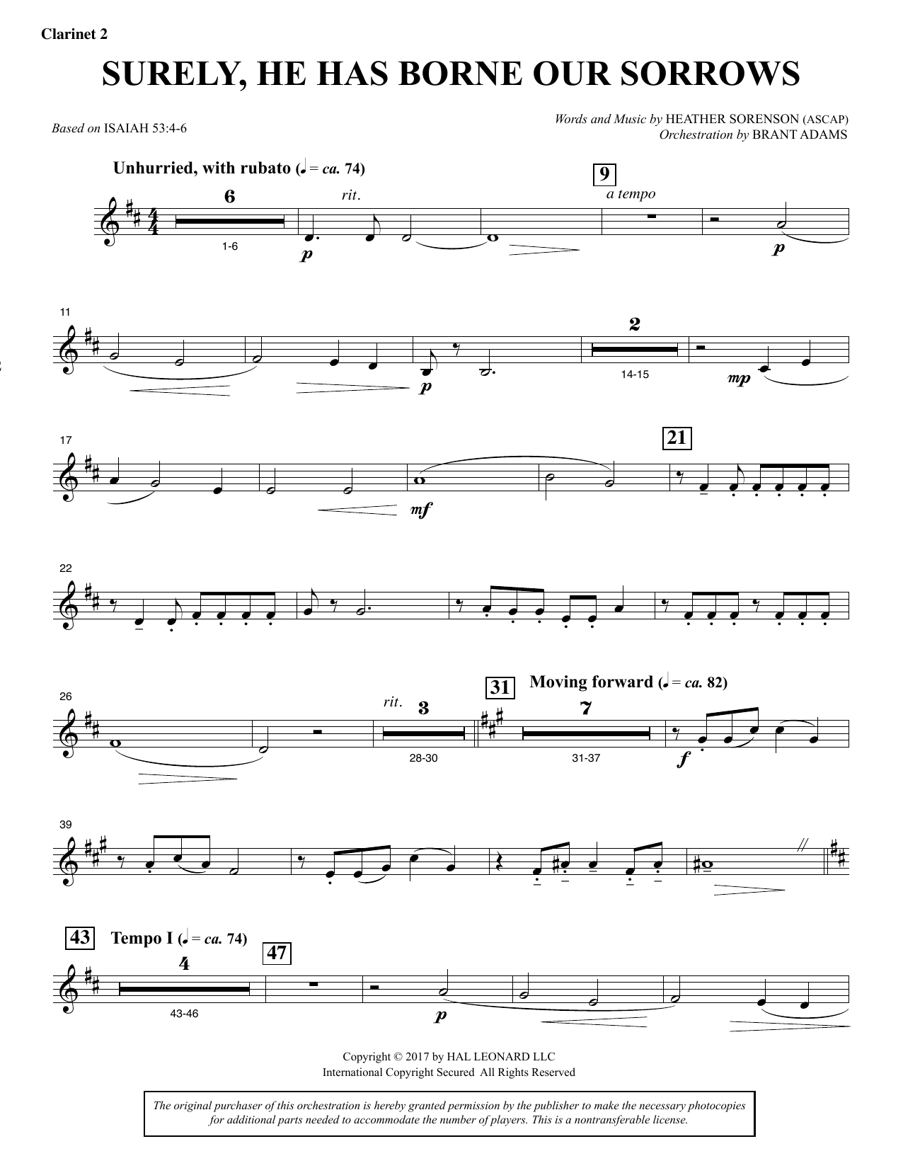 Download Heather Sorenson Surely, He Has Borne Our Sorrows - Bb Clarinet 2 Sheet Music and learn how to play Choir Instrumental Pak PDF digital score in minutes