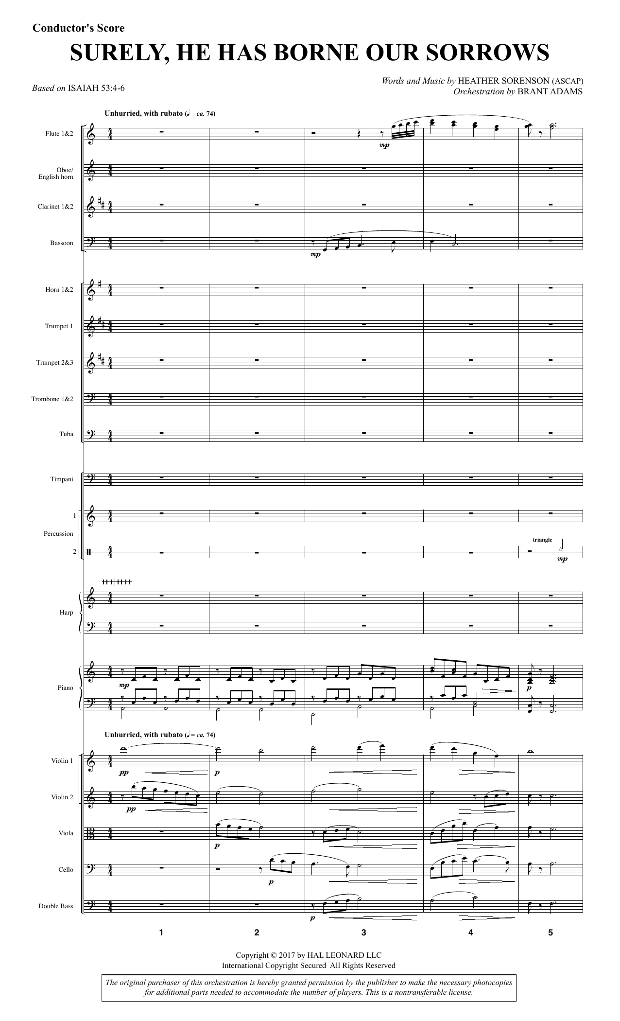 Download Heather Sorenson Surely, He Has Borne Our Sorrows - Full Score Sheet Music and learn how to play Choir Instrumental Pak PDF digital score in minutes