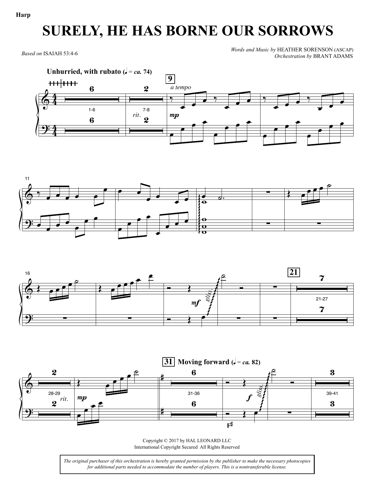 Download Heather Sorenson Surely, He Has Borne Our Sorrows - Harp Sheet Music and learn how to play Choir Instrumental Pak PDF digital score in minutes