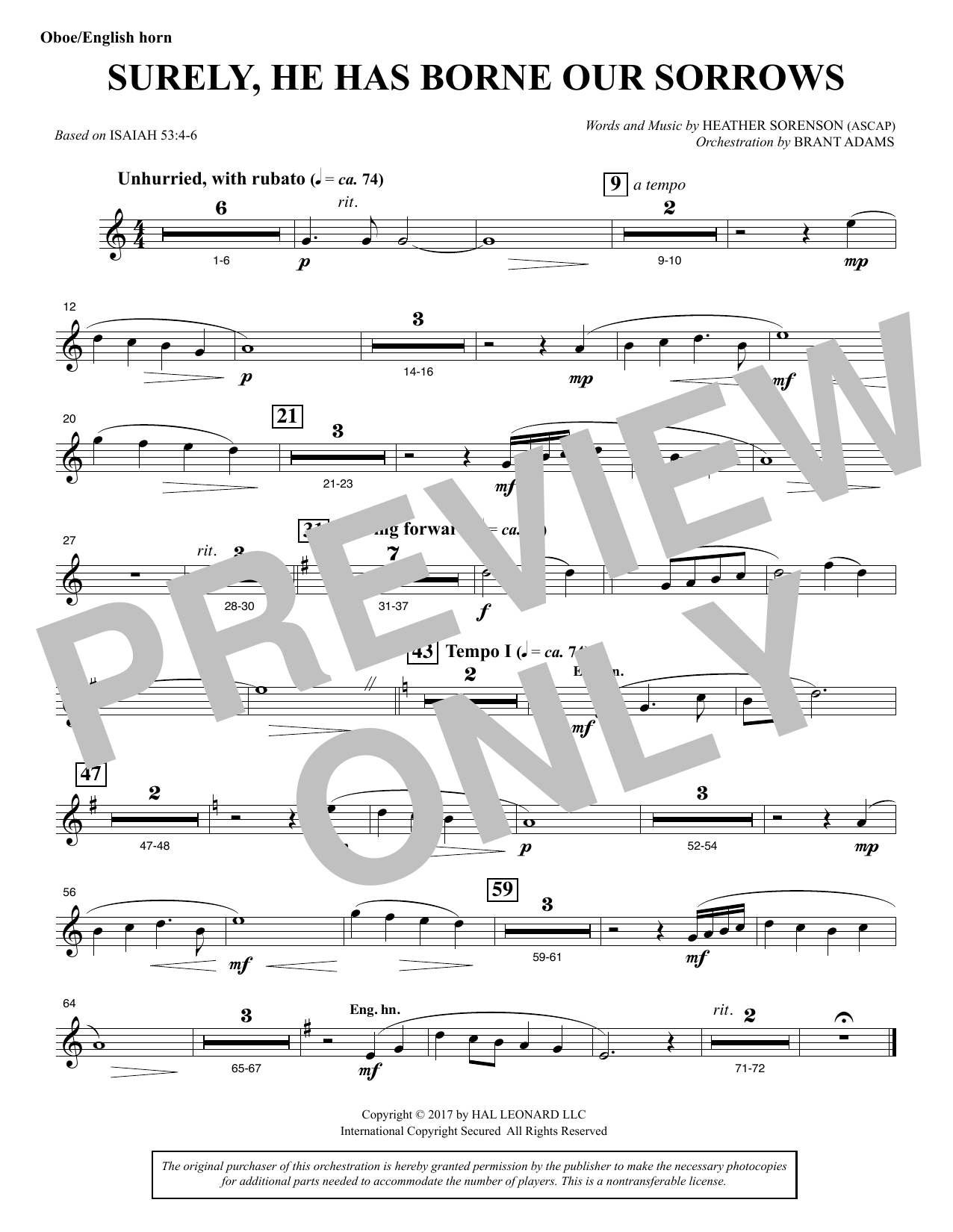 Download Heather Sorenson Surely, He Has Borne Our Sorrows - Oboe/English Horn Sheet Music and learn how to play Choir Instrumental Pak PDF digital score in minutes