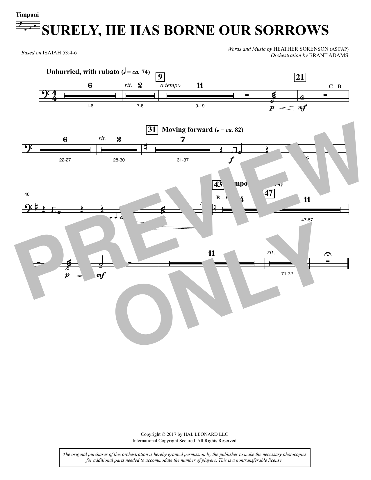 Download Heather Sorenson Surely, He Has Borne Our Sorrows - Timpani Sheet Music and learn how to play Choir Instrumental Pak PDF digital score in minutes