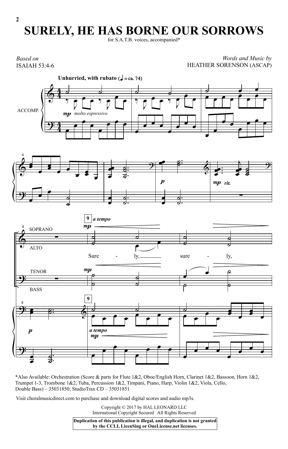 Download Heather Sorenson Surely, He Has Borne Our Sorrows Sheet Music and learn how to play SATB PDF digital score in minutes