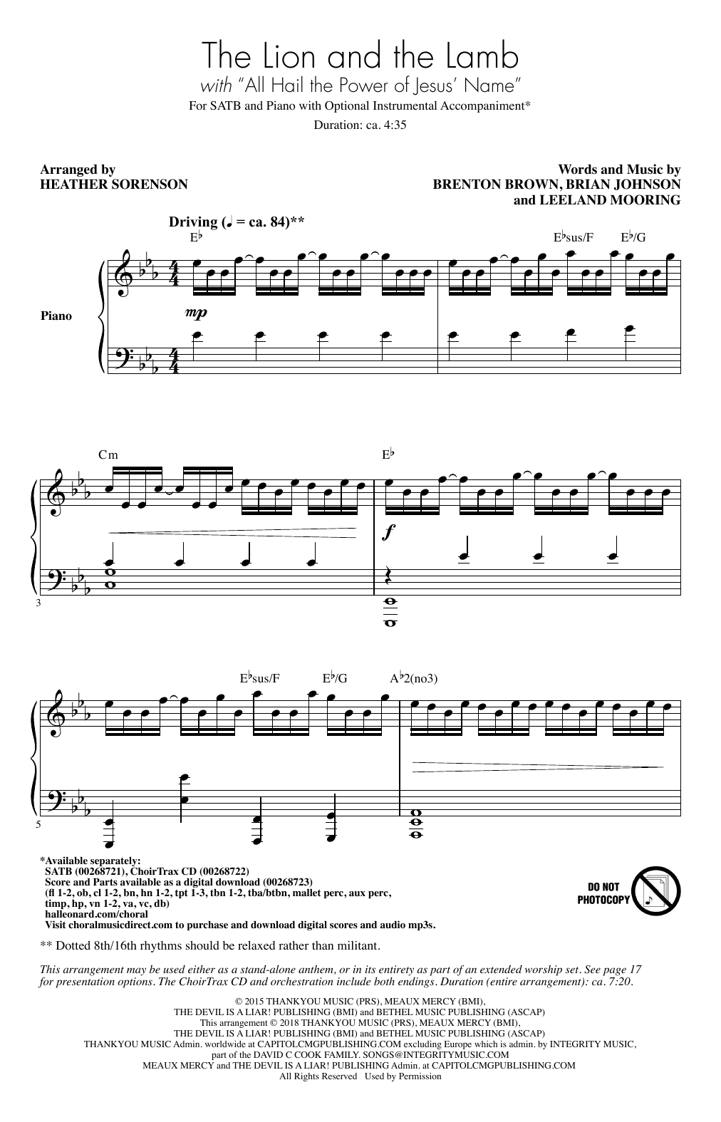 Download Heather Sorenson The Lion And The Lamb Sheet Music and learn how to play SATB Choir PDF digital score in minutes