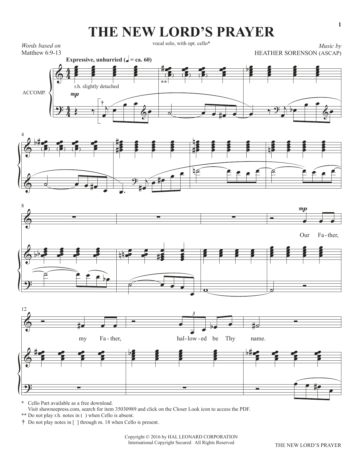Download Heather Sorenson The New Lord's Prayer (from The Prayer Project) Sheet Music and learn how to play Piano & Vocal PDF digital score in minutes