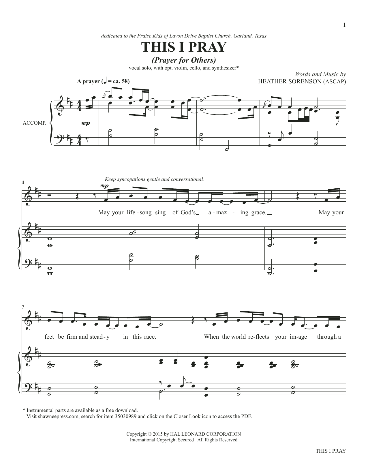 Download Heather Sorenson The Prayer Project (Collection) Sheet Music and learn how to play Piano & Vocal PDF digital score in minutes