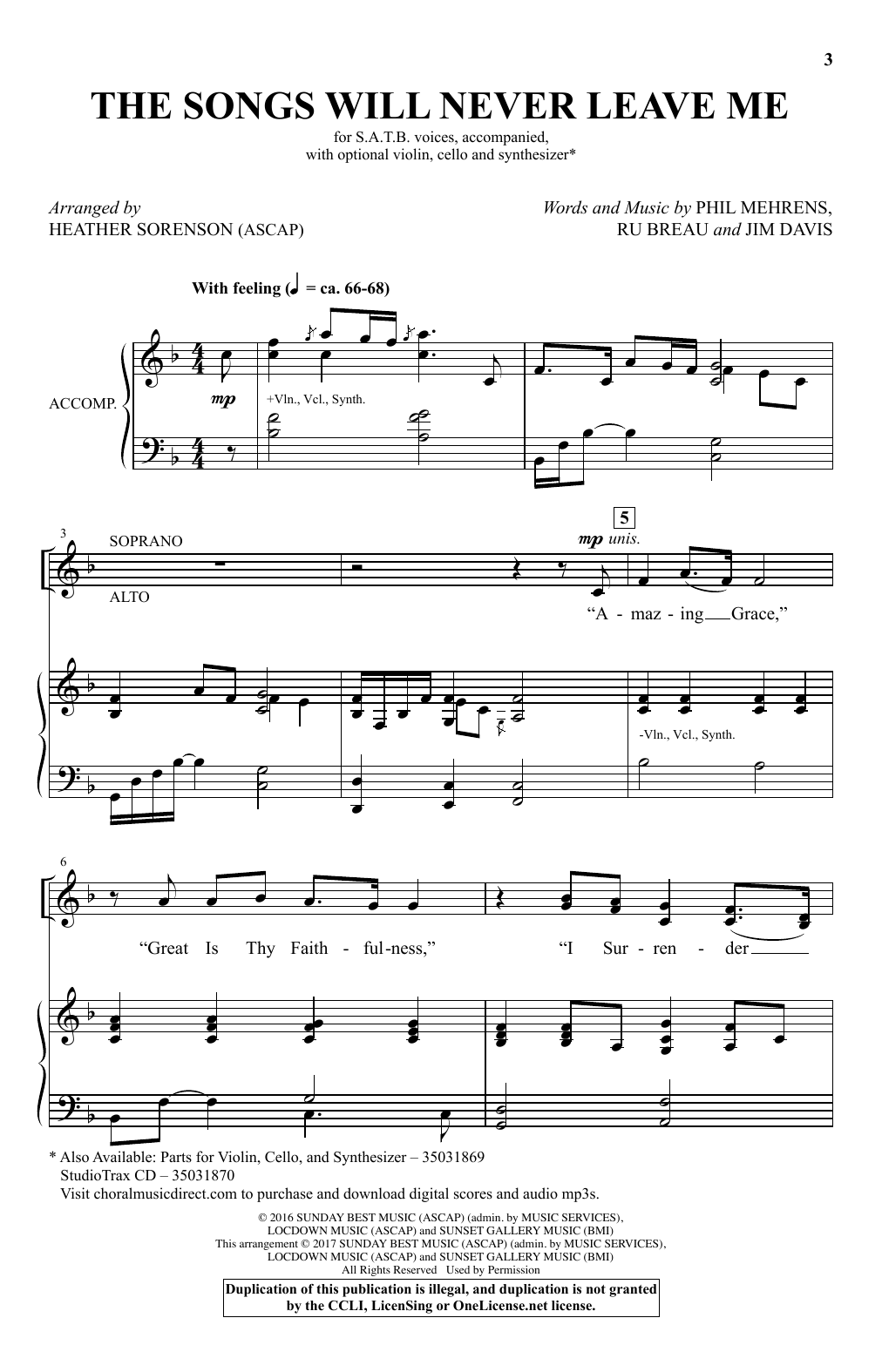 Download Heather Sorenson The Songs Will Never Leave Me Sheet Music and learn how to play SATB PDF digital score in minutes