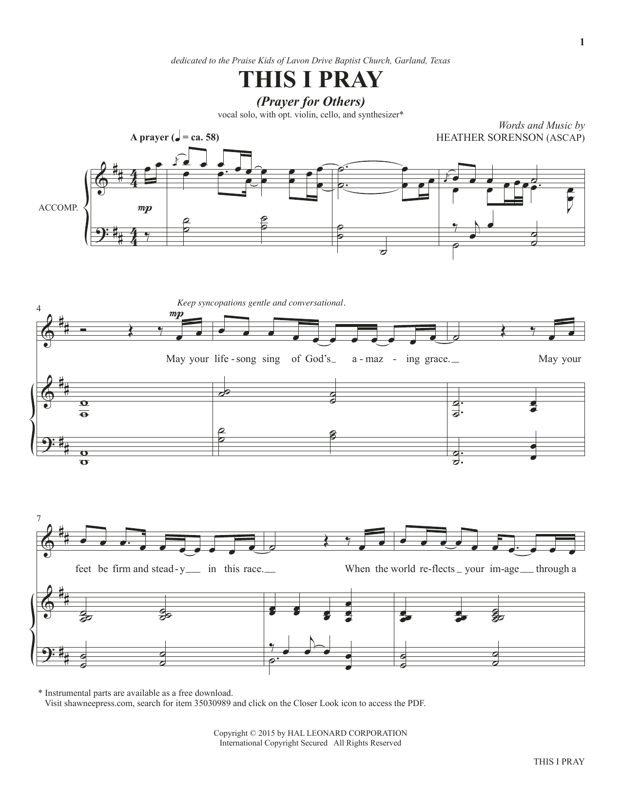 Download Heather Sorenson This I Pray (from The Prayer Project) Sheet Music and learn how to play Piano & Vocal PDF digital score in minutes