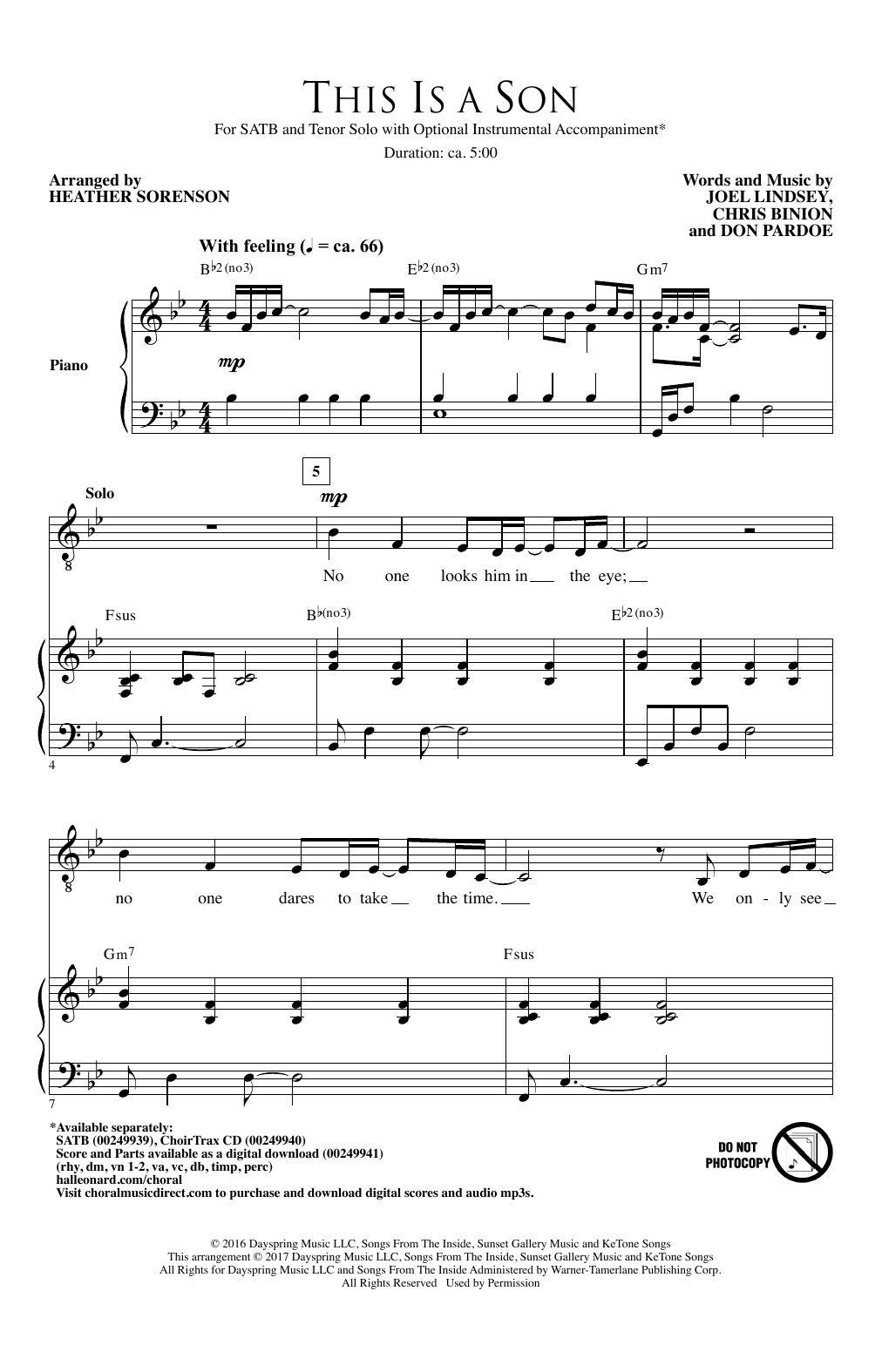 Download Heather Sorenson This Is A Son Sheet Music and learn how to play SATB PDF digital score in minutes
