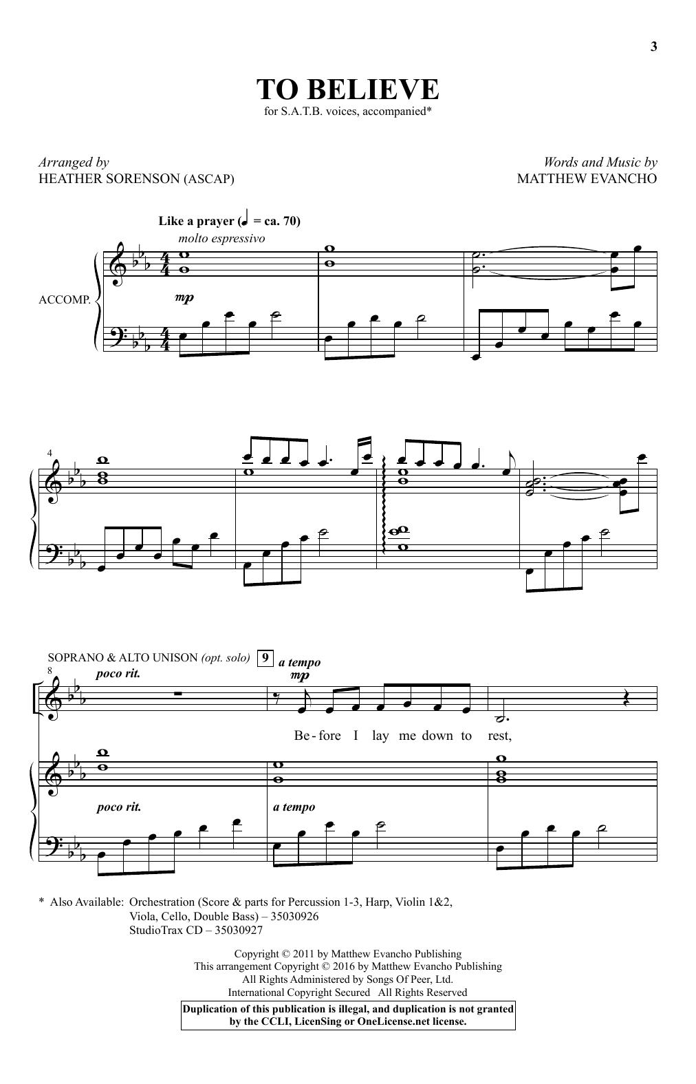 Download Heather Sorenson To Believe Sheet Music and learn how to play SATB PDF digital score in minutes