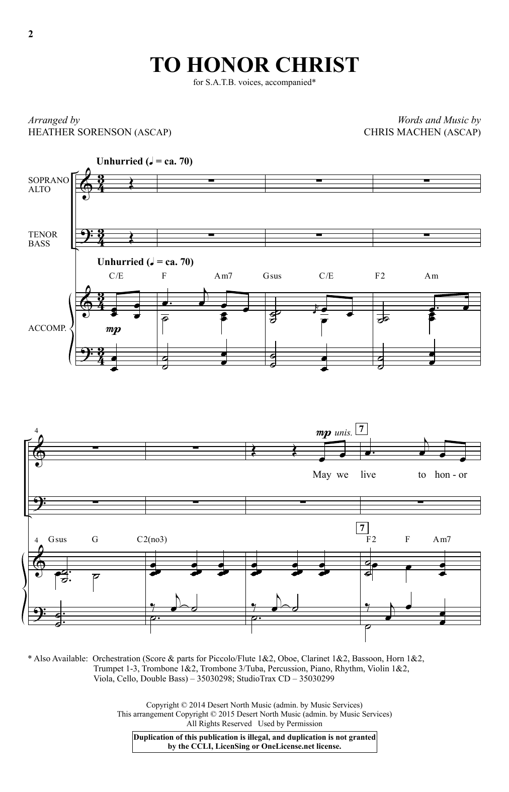 Download Chris Machen To Honor Christ (arr. Heather Sorenson) Sheet Music and learn how to play SATB PDF digital score in minutes