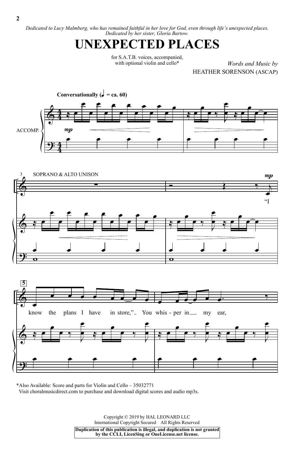 Download Heather Sorenson Unexpected Places Sheet Music and learn how to play SATB Choir PDF digital score in minutes