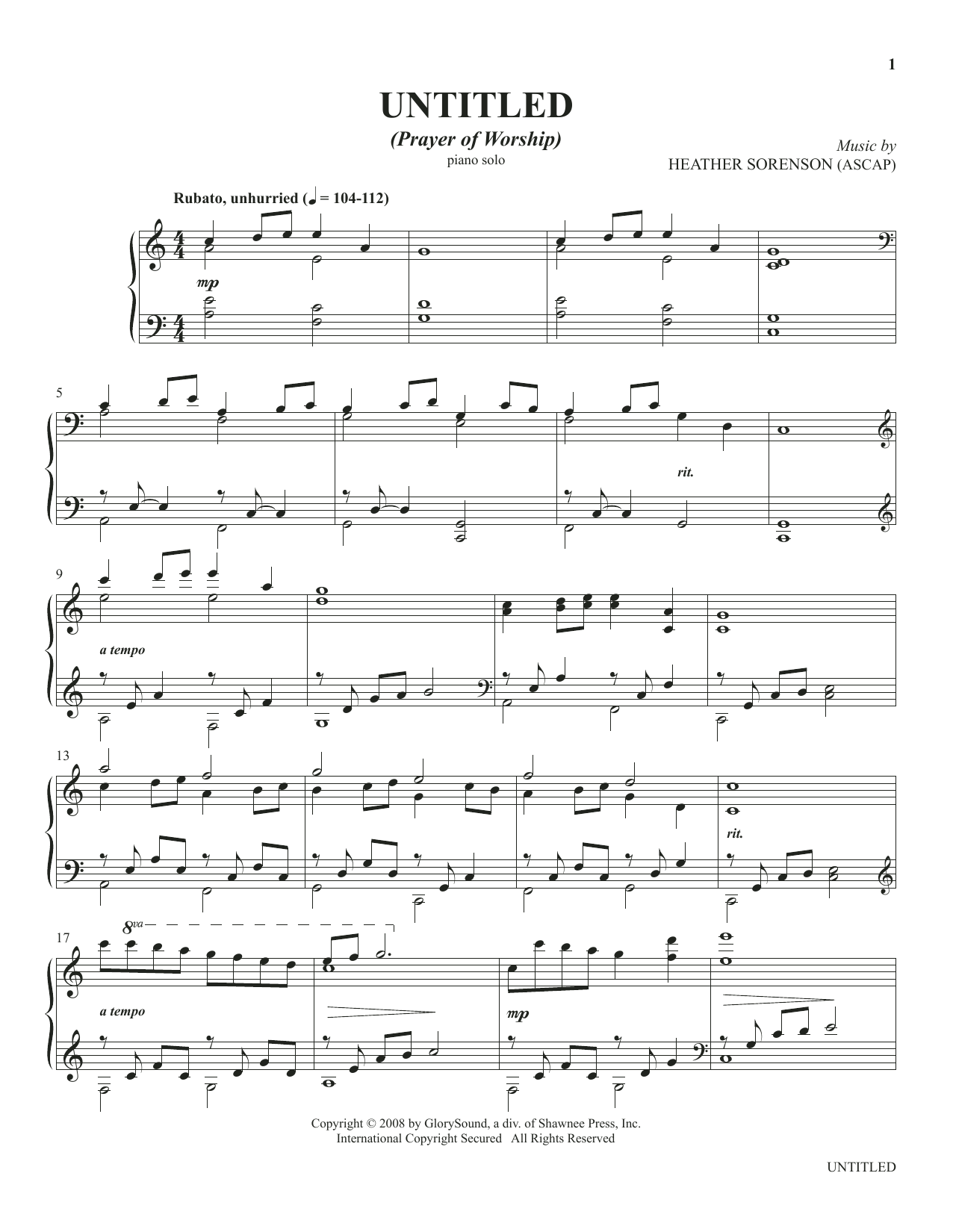 Download Heather Sorenson Untitled (from The Prayer Project) Sheet Music and learn how to play Piano Solo PDF digital score in minutes