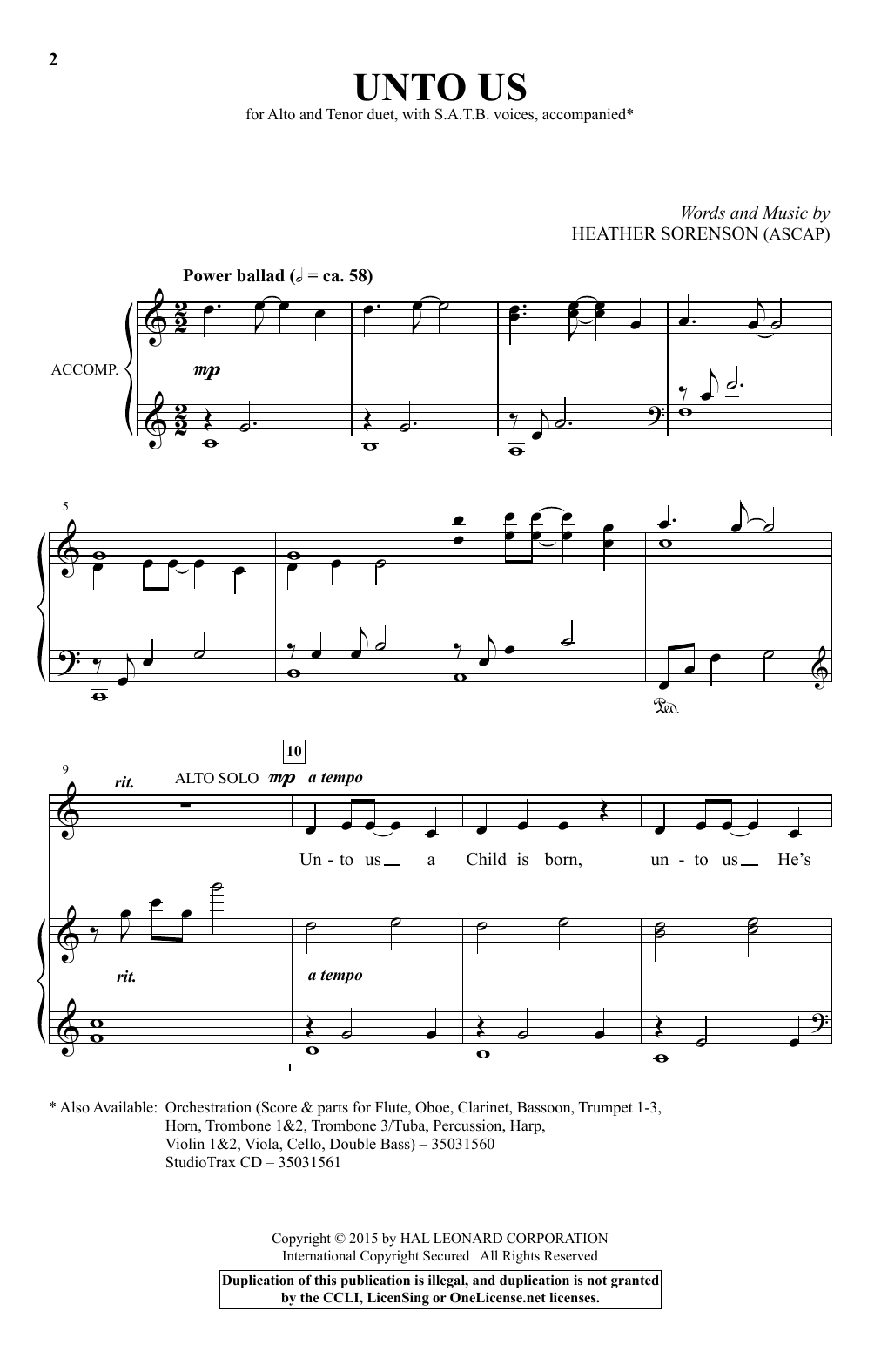Download Heather Sorenson Unto Us Sheet Music and learn how to play SATB PDF digital score in minutes